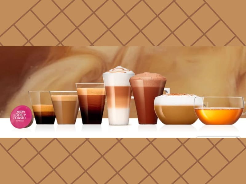 Variedade de bebidas da linha Dolce Gusto. Imagem (editada): www.nescafe-dolcegusto.com.br.